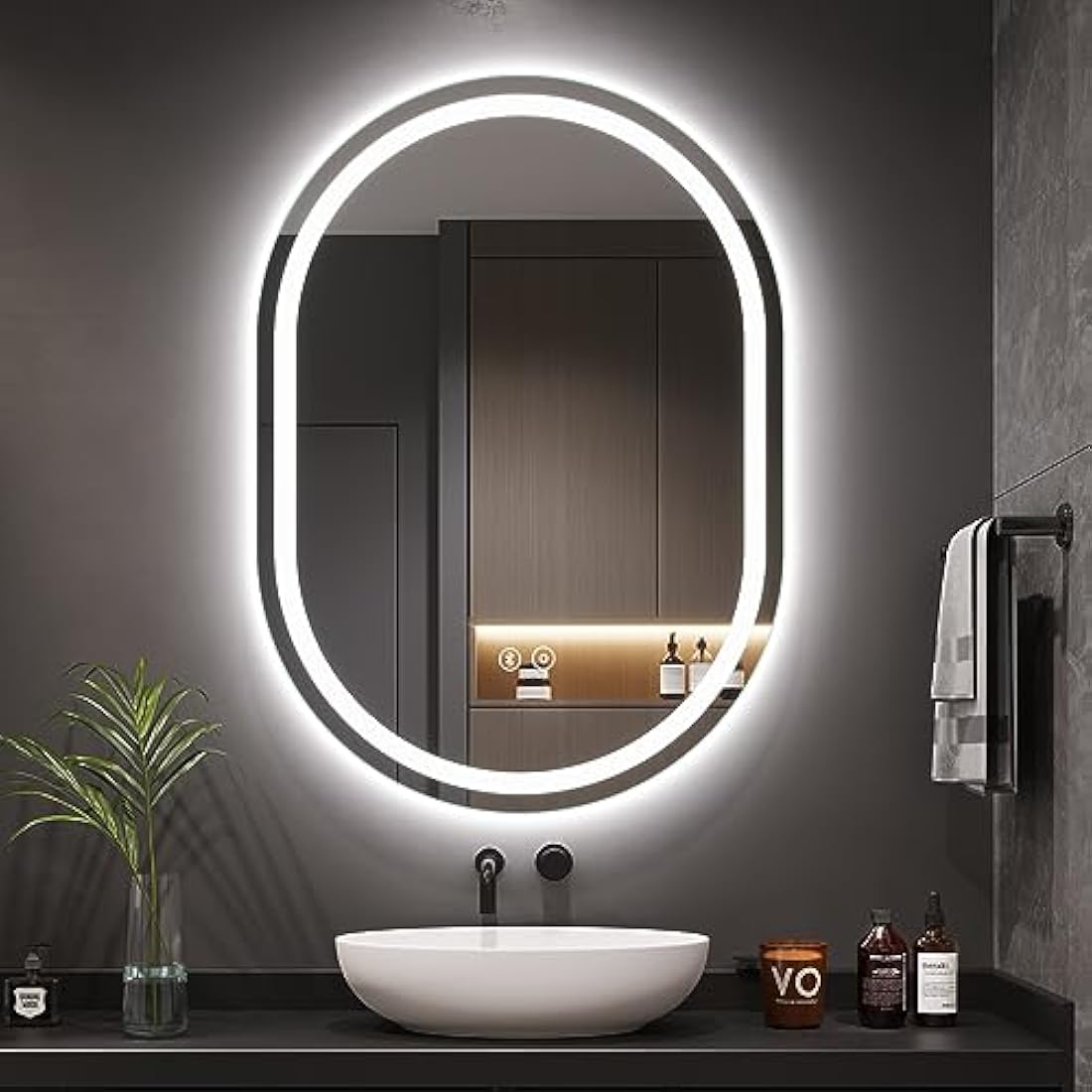 Dripex 500 x 700 mm Bluetooth Oval Bathroom LED Mirror, Illuminated Backlit Wall Mounted Mirror with Demister, Anti-fog, 3 Lighting Modes, Dimming Light, IP44