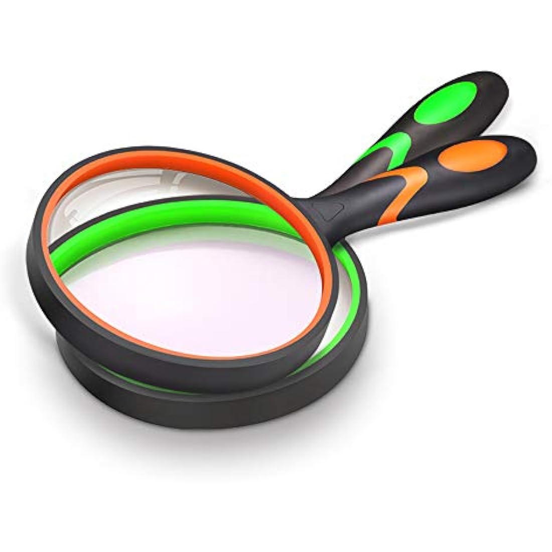 Magnifying Glass 10X, Handheld Reading Magnifier with Non-Slip Soft Rubber Handle, 75mm Magnifying Lens, Shatterproof Magnifying Mirror Reading Books, Inspection, Insects(Green/Orange)