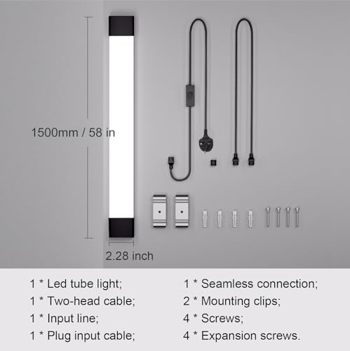Amdelne 6000k Led Batten Light, 5FT, 45W Plug in Ceiling Light, IP65 Led Ceiling Strip Lights for Workshop, Office, Bedroom, Living Room, Wall, Kitchen, Shed, Outdoor (Black)