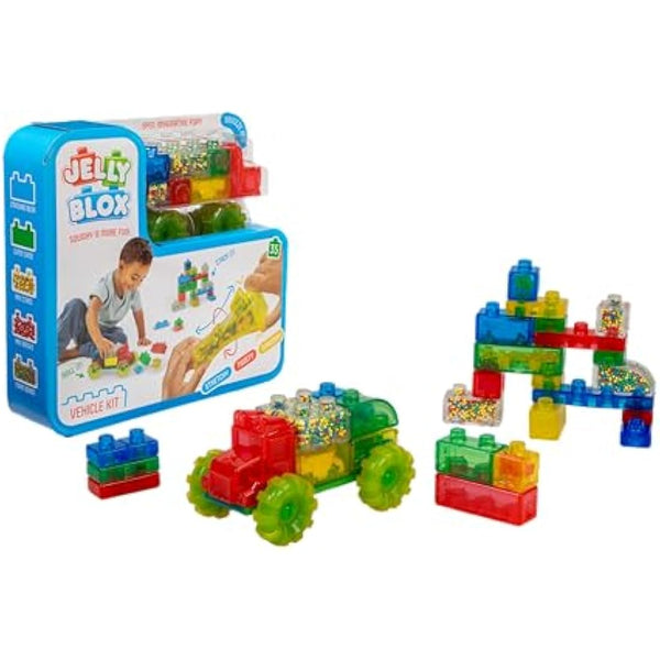 Jelly Blox Vehicle Kit - Includes 35 Blocks - Toddler & Preschool Building Blocks Kids Can Squeeze, Stretch, Squish - Safety Tested & Ouch-Free - Tactile, Sensory Play Toy for Ages 2 Plus