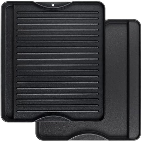 Denmay Cast Iron Griddle, 34 x 40 CM, Double-Sided Reversible Grill/Griddle Combo, Heavy Duty, Black, Rectangular, Griddle Plate for Campchef stoves