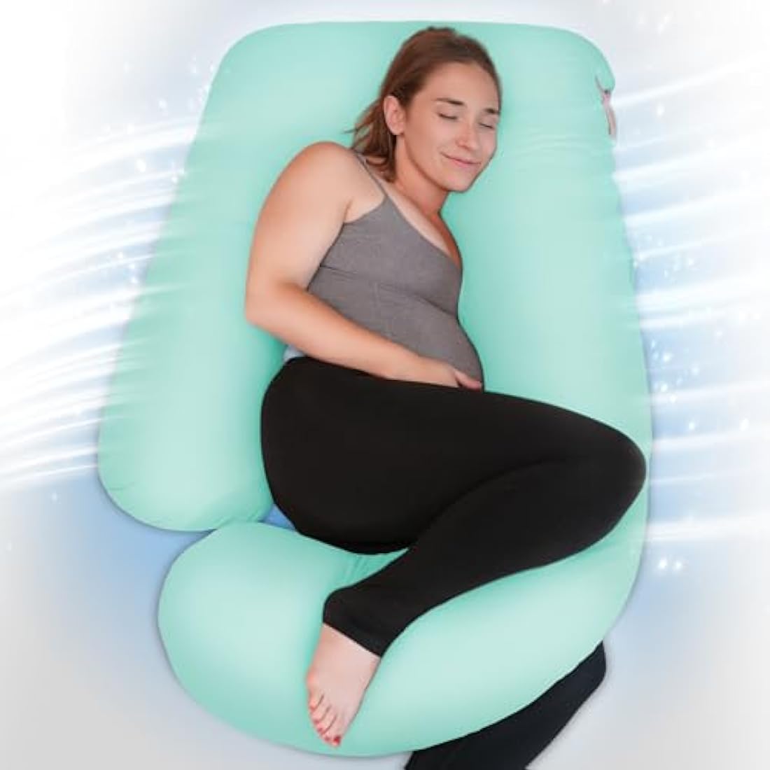 PinkFoggie Cooling Pregnancy Pillow,U Shaped Full Body Pillows for Sleeping Support, 57 Inch Maternity Pillow for Pregnant Women with Cooling Silky Cover,Buttery Soft,Super Breathable for Hot Sleeper