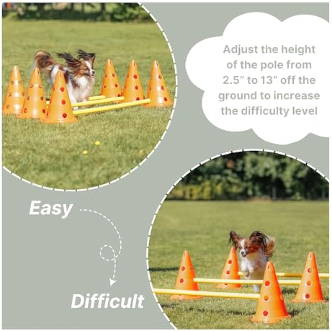 TRIXIE Pylon Obstacle Set – 6 pylons – 3 poles – variable height adjustment: 6 cm / 13.5 cm / 20 cm – orange/yellow – 32091