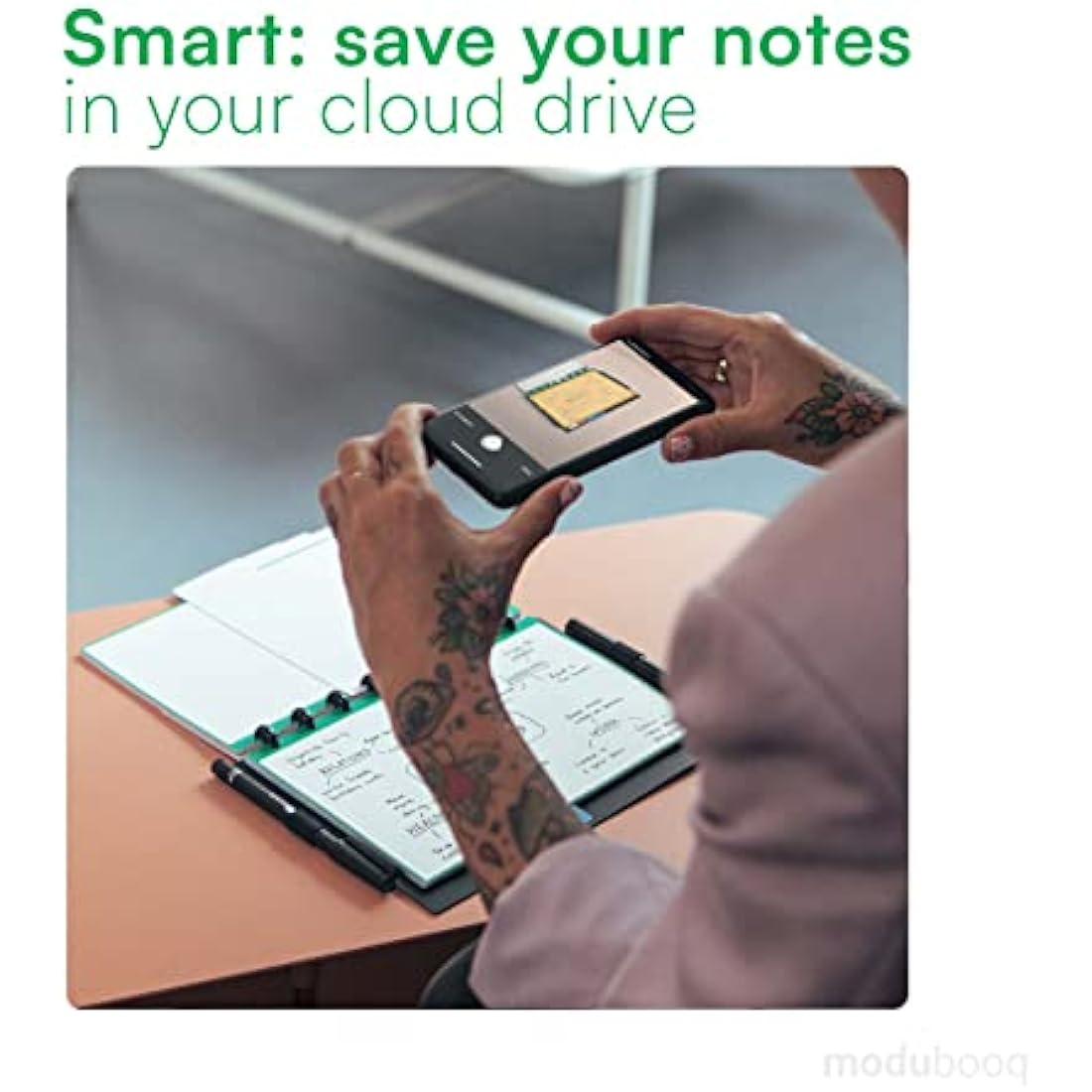 MODUBOOQ organizer, block - Modular Reusable Smart Notebook A5 - Notebook with Tabs & Discbound System - 40 modular pages with duratech3 technology - Washable and writes like paper