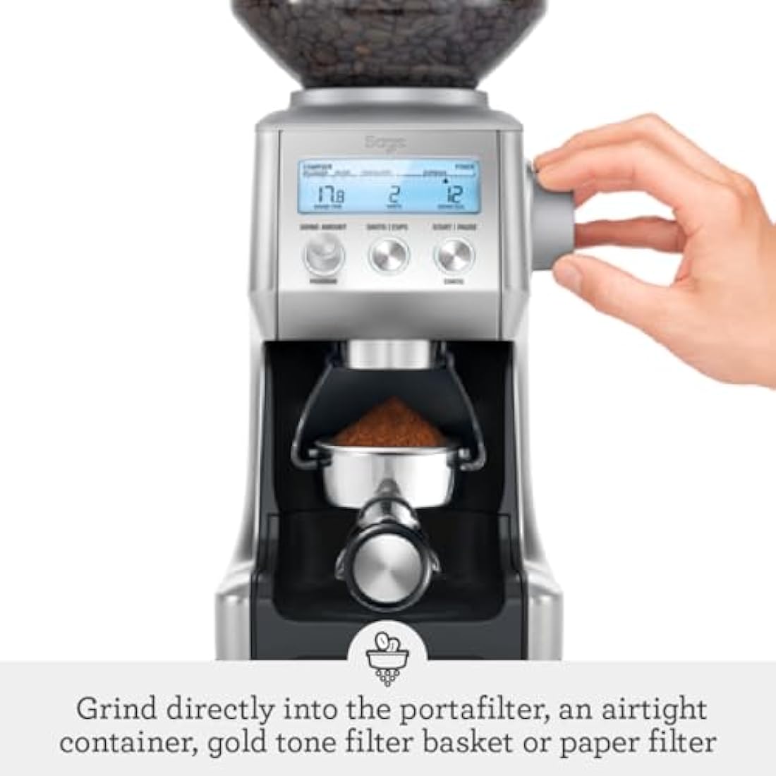 Sage - The Smart Grinder Pro - Conical Burr Coffee Grinder - Programmable, Automatic - 450g Coffee Bean Capacity, 60 Precise Grind Settings - Brushed Stainless Steel