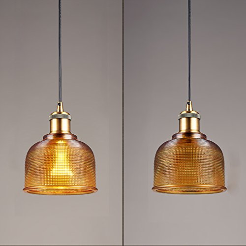 LFsem Industrial Vintage 15cm Glass Pendant Light Fixture, Antique Bronze E27 Base, Height Adjustable Loft Bar Ceiling Hanging Light for Dining Room