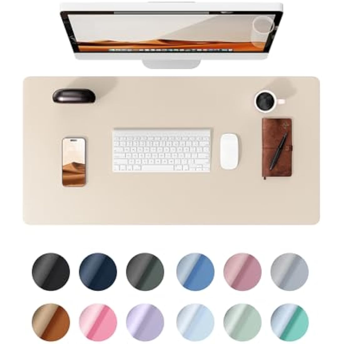 YSAGi Leather Desk Mat, Large Mouse Mat, Non-Slip Desk Pad, Waterproof PU Leather Table Protector Writing Pad for Office and Home (60 x 35 cm, Beige)