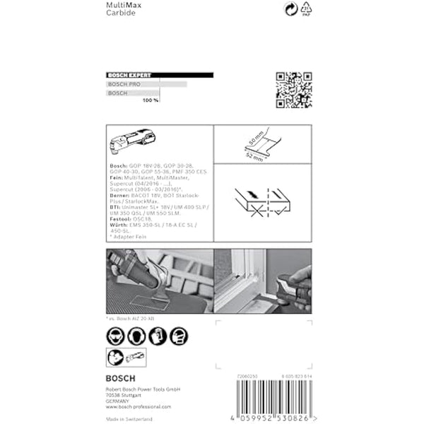 Bosch 1x EXPERT MultiMax PAII 52 APIT Plunge Cut Blades (for Stainless steel sheets, Fibre plastics GFK, CFK, Width 52 mm, Professional Accessory Multitool)