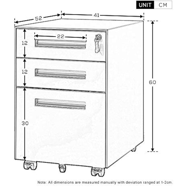 3 Drawer Mobile File Cabinet Filing Pedestal with Keys, Fully Assembled Except Casters,Metal Solid-Black
