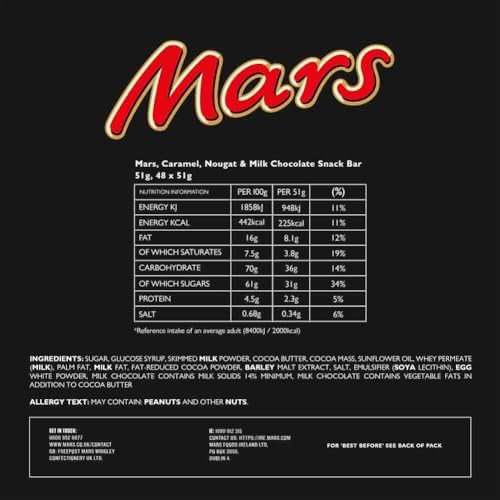 Mars Chocolate Bars, Caramel, Nougat & Milk Chocolate Bulk Box, 48 x 51g, Ideal for Gift, Snacks or Hamper