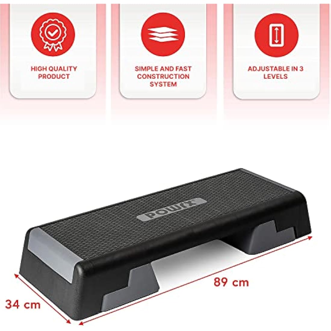 POWRX Professional Aerobic Step Board with Workout I Fitness Stepper Step Bench Height Adjustable I Dimensions: 89 x 34 cm I Height Adjustable up to 25 cm