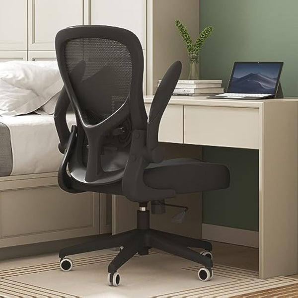 Hbada Office Chair Ergonomic Desk Chair, Office Desk Chairs with PU Silent Wheels, Breathable Mesh Computer Chair with Adjustable Lumbar Support, Flip-up Armrests, Tilt Function, Black