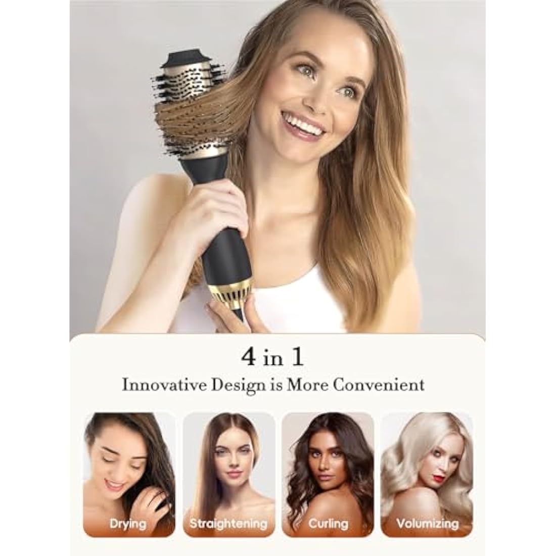 LANDOT Hair Dryer Brush, Lightweight Heated Hair Brush, One-Step Hot Air Stylers and Volumizer Blow Dryer for Drying Straightening Curling Volumizing (Black/Gold)