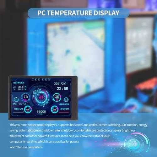 GOWENIC 3.5in Mini IPS Screen, Portable USB C AIDA64 CPU RAM Data Monitor Computer Temperature Display PC Sensor Panel Display, 360° Rotation, Only Support for Windows System