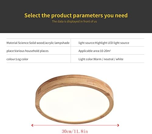 Schindora Wooden LED Ceiling Light,20W Warm White 3000K 1600 LM,Round Wood Ceiling Lights Ø30cm for Lounge Living Room Kitchen Dining Room Hallway Home Office Children's Room