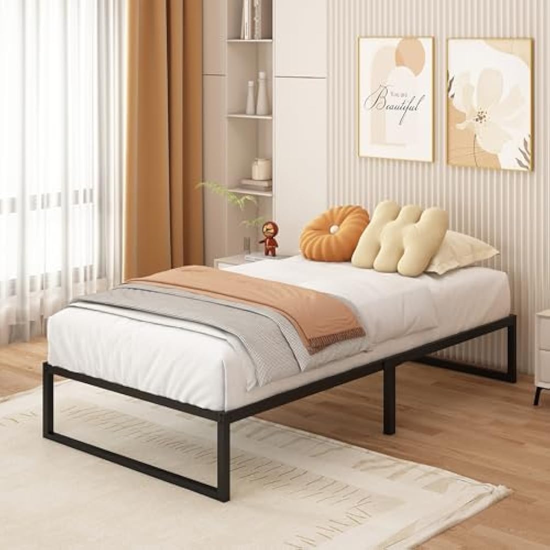 Yicensen Single Bed Frame 90x190 cm, Metal Bed Frame Single with Steel Slat Support, Easy Assembly, Noise Free, No Box Spring Needed, 30cm High, Black