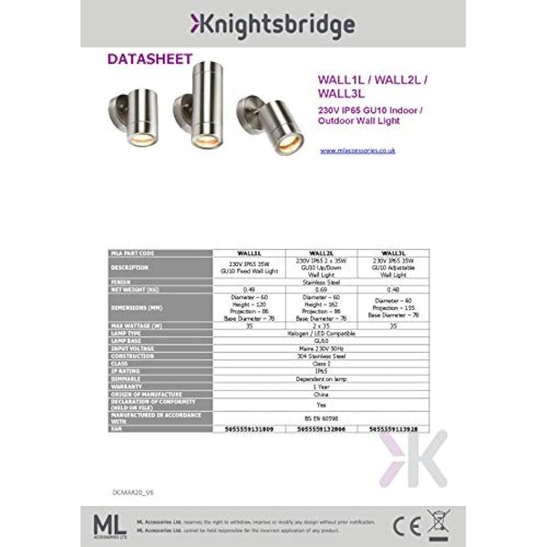 Knightsbridge Outdoor GU10 Up and Down Wall Light in Stainless Steel