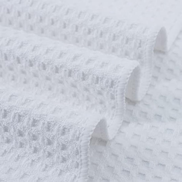 POLYTE Ultra Premium Microfibre Kitchen Dish Tea Towel Waffle Weave, 18 Pack (40x71 cm, White)