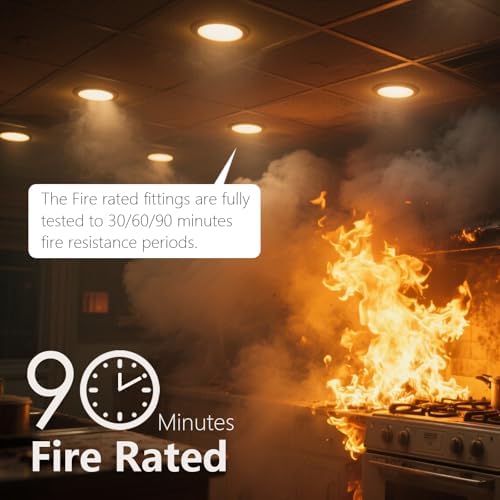 4XSweier 90 Minute Fire Rated LED Downlights,IP20 GU10 LED Recessed Ceiling Lights, Fire Rated Spotlight with 5W 6000K Cool White Bulb, White(Non-Dimmable)