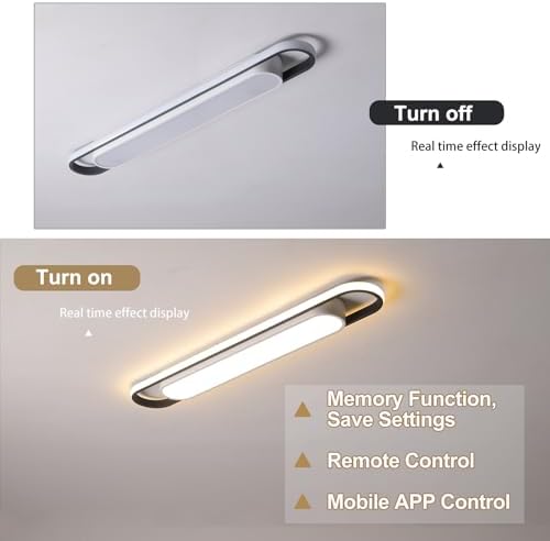 Naroume Dimmable LED Ceiling Light Modern Linear LED Ceiling Lamp 92cm Smart Semi Flush Mount Wraparound Shape Lighting Fixture with Remote Control for Kitchen Dining Room (6-49) X2W