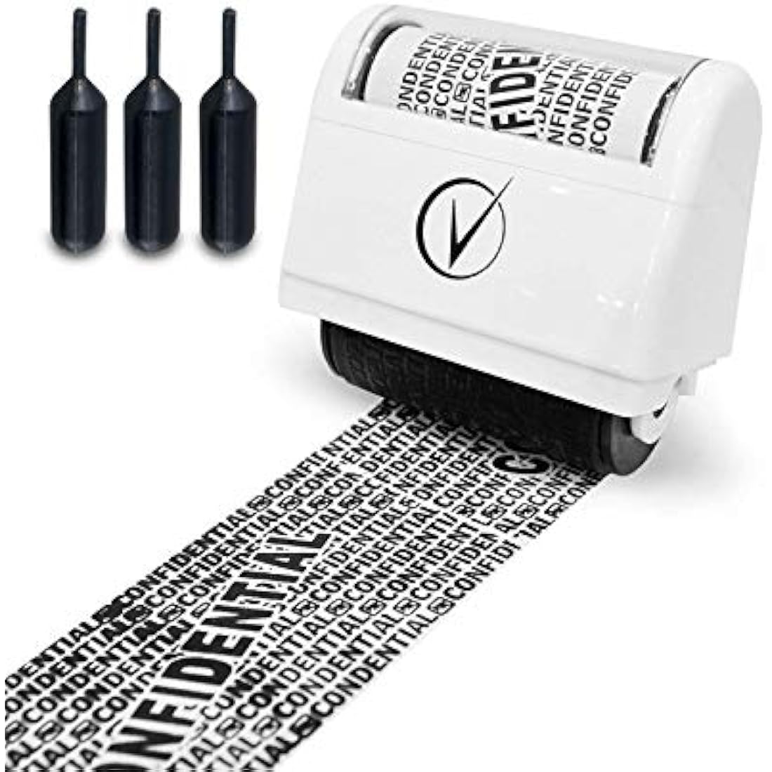 Vantamo Address Blocker Stamp for Hiding Sensitive Information, Wide Identity Theft Protection Roller Stamp with 3 Refills, Confidential Ink Roller for Personal Data Theft Prevention, Classy White