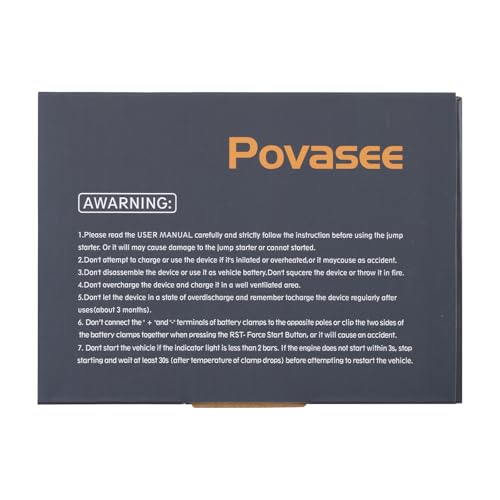 Povasee Jump Starter Power Pack, 5000A Car Battery Booster Jump Starter (up to All Gas or 10L Diesel) with 3" LCD Display, Car Starter with 2 USB Ports, Jump Leads and LED, Jump Pack for 12V Vehicles
