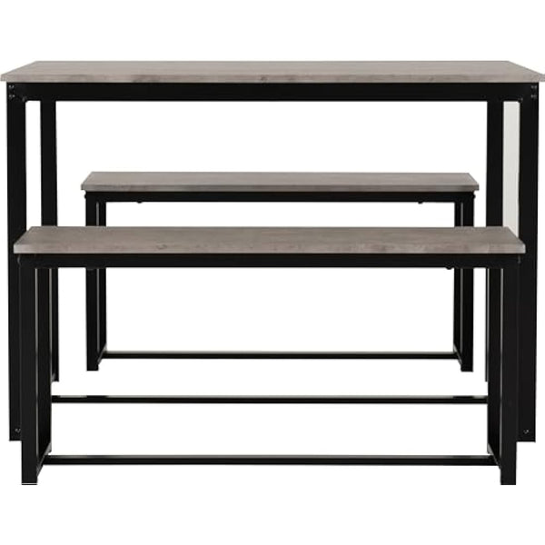 Seconique Lincoln 1+2 Dining Bench Set in Stone Effect/Black