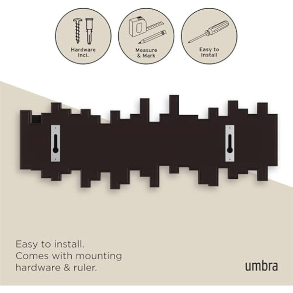 Umbra Sticks Multi Rack – Modern, Unique, Space-Saving Hanger with 5 Flip-Down Hooks for Hanging Coats, Scarves, Purses and More, Espresso, 19-1/2" x 7-1/4" x 1" h