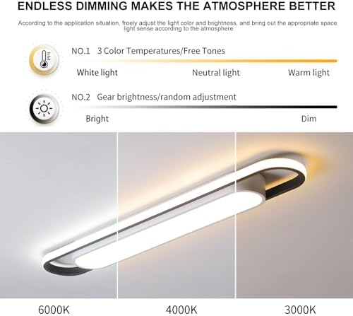 Naroume Dimmable LED Ceiling Light Modern Linear LED Ceiling Lamp 92cm Smart Semi Flush Mount Wraparound Shape Lighting Fixture with Remote Control for Kitchen Dining Room (6-49) X2W