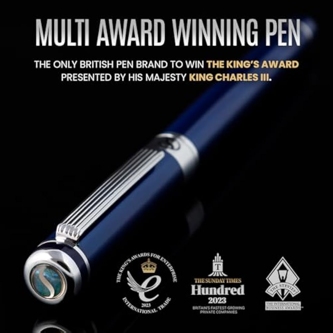 Scriveiner Midnight Blue Rollerball Pen - Multi Award Winning Luxury Rollerball with Chrome Trim & Schmidt Refill, Quality Executive Writing Pen for the Office, Journaling or Gift Set for Men & Women