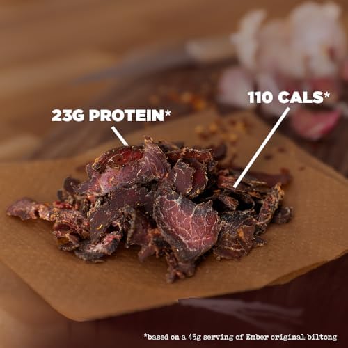 Ember Snacks: Biltong Beef Jerky Original Flavour (2 x 250g) 500g total - Protein Keto Snacks, Bulk Bags - Resealable for On The Go Snack