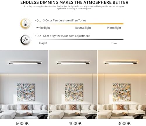 Naroume Modern Smart LED Linear Ceiling Lights Dimmable LED Ceiling Lamp with Remote Control 4ft Acrylic Flush Mount Ceiling Lighting Fixtures for Living Room Kitchen Dining Room (6-58) x2W (122CM)