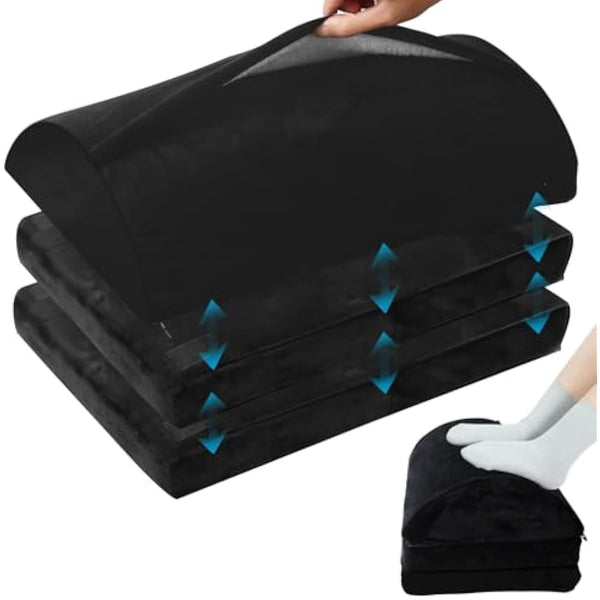 Foot Rest Under Desk, 3 Layer Height Adjustable Foot Stool Under Desk, Ergonomic, Black, Soft Comfortable to Relax Legs and Lumbar, Suitable for Office and Home