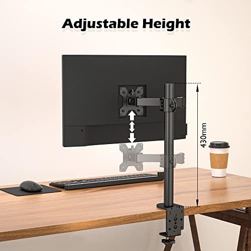 BONTEC Single Monitor Arm Desk Mount for 13-32 inch LCD LED PC Computer Screens TV, Ergonomic Height adjustable Tilt Swivel Rotation Monitor Arm Bracket up to 10kg, VESA Dimensions: 75x75-100x100mm