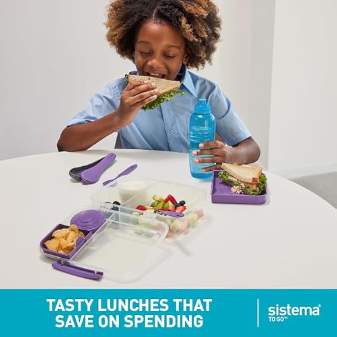 Sistema Bento Box Lunch | Bento School Lunch Box with Compartments | 1.65 L | Food Storage Container in Minty Teal | 1 Count