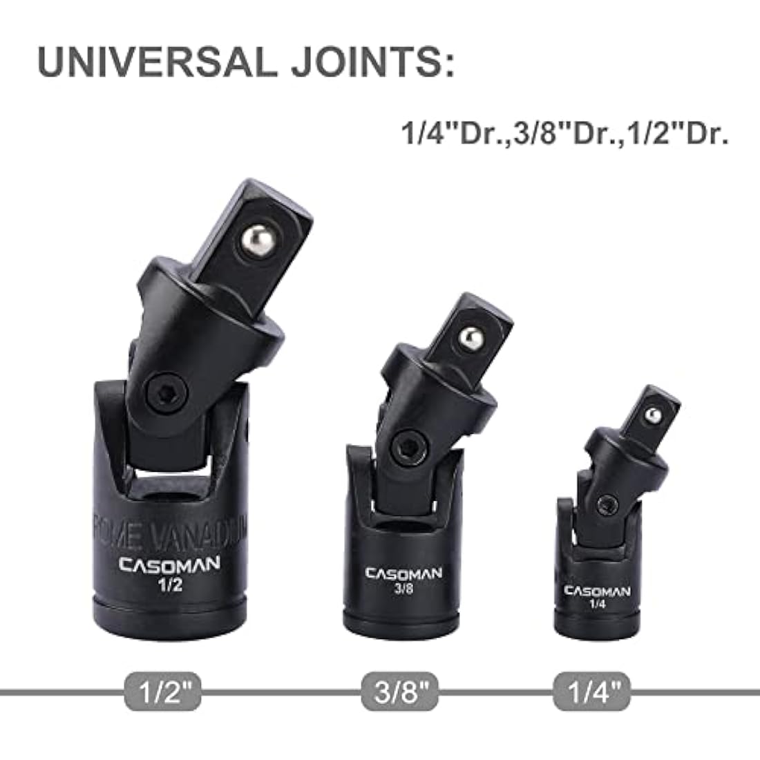 CASOMAN 18 Pieces Drive Tool Accessory Set, Socket Extension Tool, Includes Adapters, Extensions and Universal Joints and Impact Coupler, Professional Socket Accessories