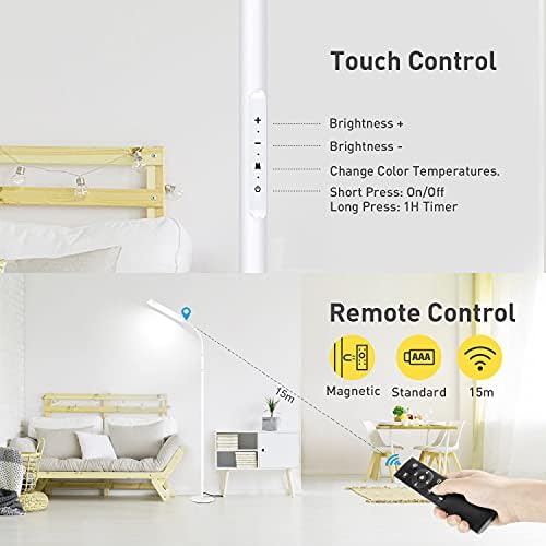 OUTON LED Floor Lamp 15W 1500LM, Dimmable Adjustable Modern Standing Lamp with 4 Color Temperature, Remote & Touch Control, 1 Hour Timer for Reading Living Room Bedroom Office Sewing (White)