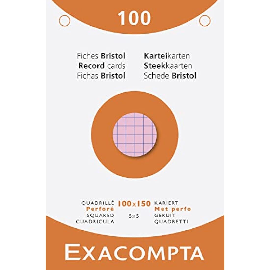 Exacompta 10 Packs of 100 Assorted Squared 5x5 Punched 100x150mm Inkjet Laser Copier Index Cards 13652E