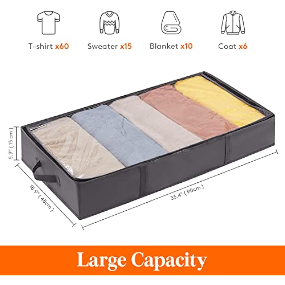 Lifewit 3 Pack UnderBed Storage Bags with Lid, Clothes Storage Boxes Foldable Under bed Storage Organizer with Reinforced Handle Thick Fabric Clear Window for Clothes Blankets Shoes, 65L, Grey