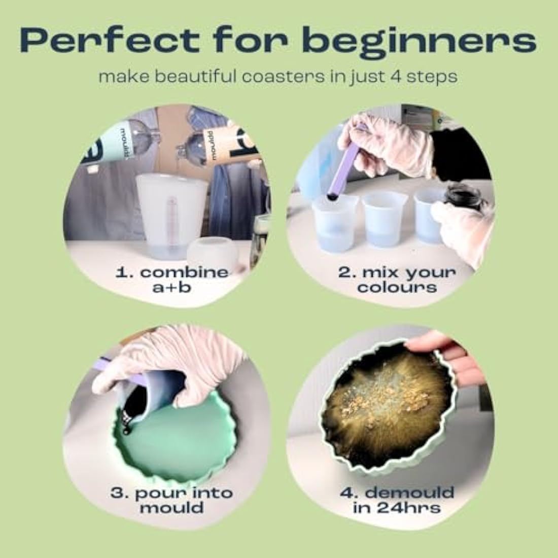 Mouldd at Home Resin Coaster Craft Kit for Adults - Make 10 Drinks Coasters - Includes 1L Epoxy Resin, Tools, Colours, Gloves and How-to-Guide