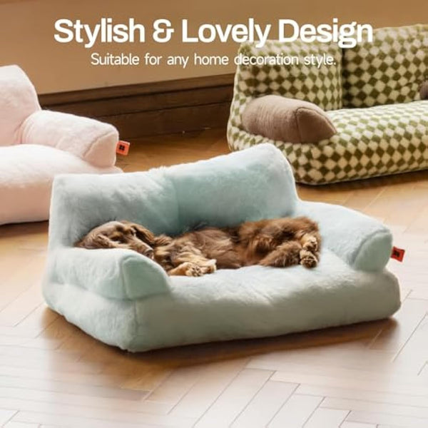 MEWOOFUN Stylish Cat Bed for Indoor Cars Large - Fluffy and Soft Cat Sofa Bed Small Dog Sofa Bed for Dogs and Cats - 66x48cm Cute Cat Bed Couch with Non-slip Bottom, Blue