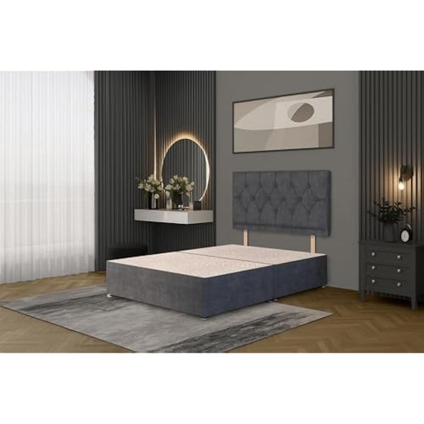 Bed Centre Charcoal Plush Fabric Divan Base Plus Matching Headboard3ft 4ft 4ft6 5ft 6ft (4FT (Small Double))