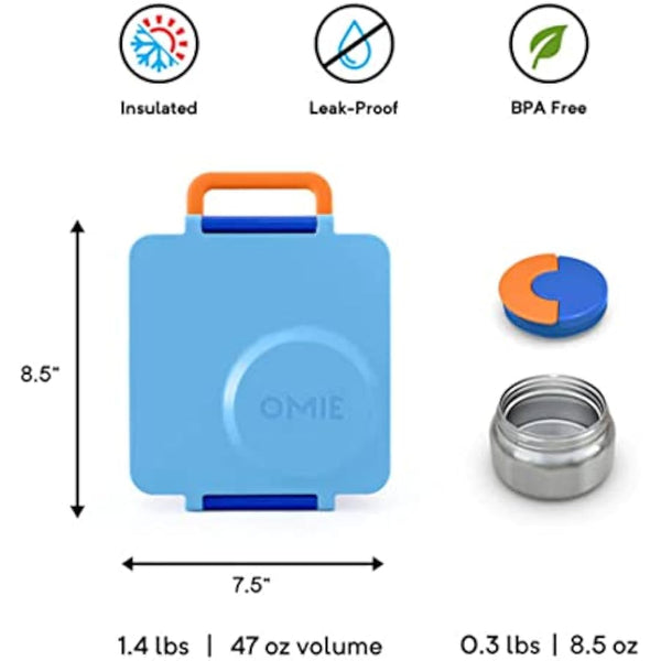 Omie Blue Sky OmieBox Kids Bento Lunch Box, Plastic