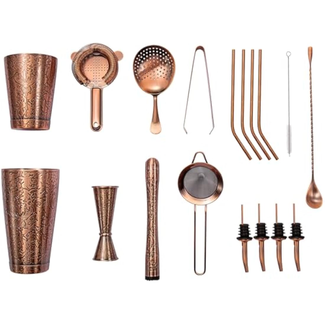 SKY FISH Boston Cocktail Shaker Set, 3D Embossed Design Bartender Set, 18-Piece Cocktial Making Kit, Stainless Steel Barware Tool Set, Antique Copper