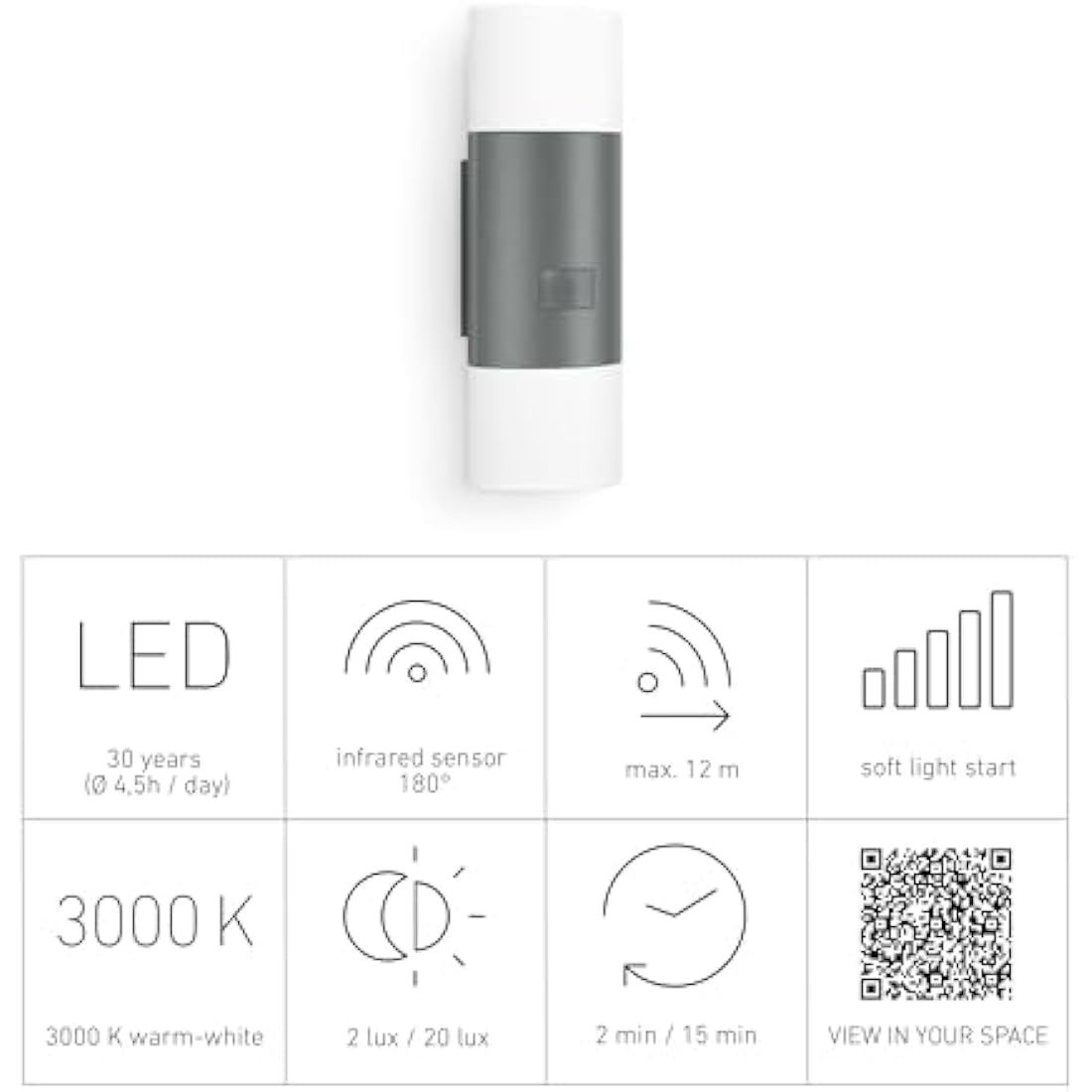 Steinel Outdoor Wall Light L 910 S Anthracite, 9.8 Watts 797 lm, Up Down Motion Sensor Light with 180° Motion Detector, 12 m Range, Continuous Soft Light