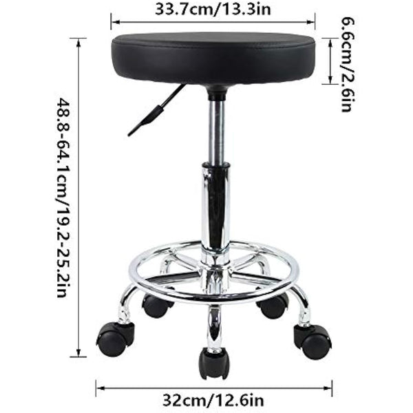 KKTONER PU Leather Round Rolling Stool with Foot Rest Swivel Height Adjustment Spa Drafting Salon Tattoo Work Office Massage Stools Task Chair Small (Black)
