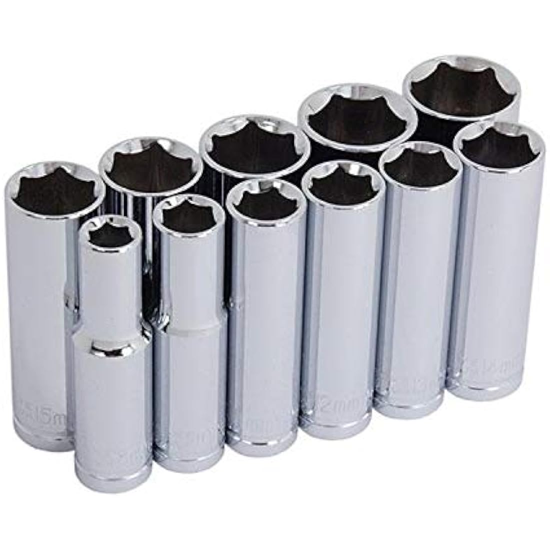 Neilsen CT0754 Drive Deep Socket Set On Rail, Silver, 3/8-Inch, Set of 11