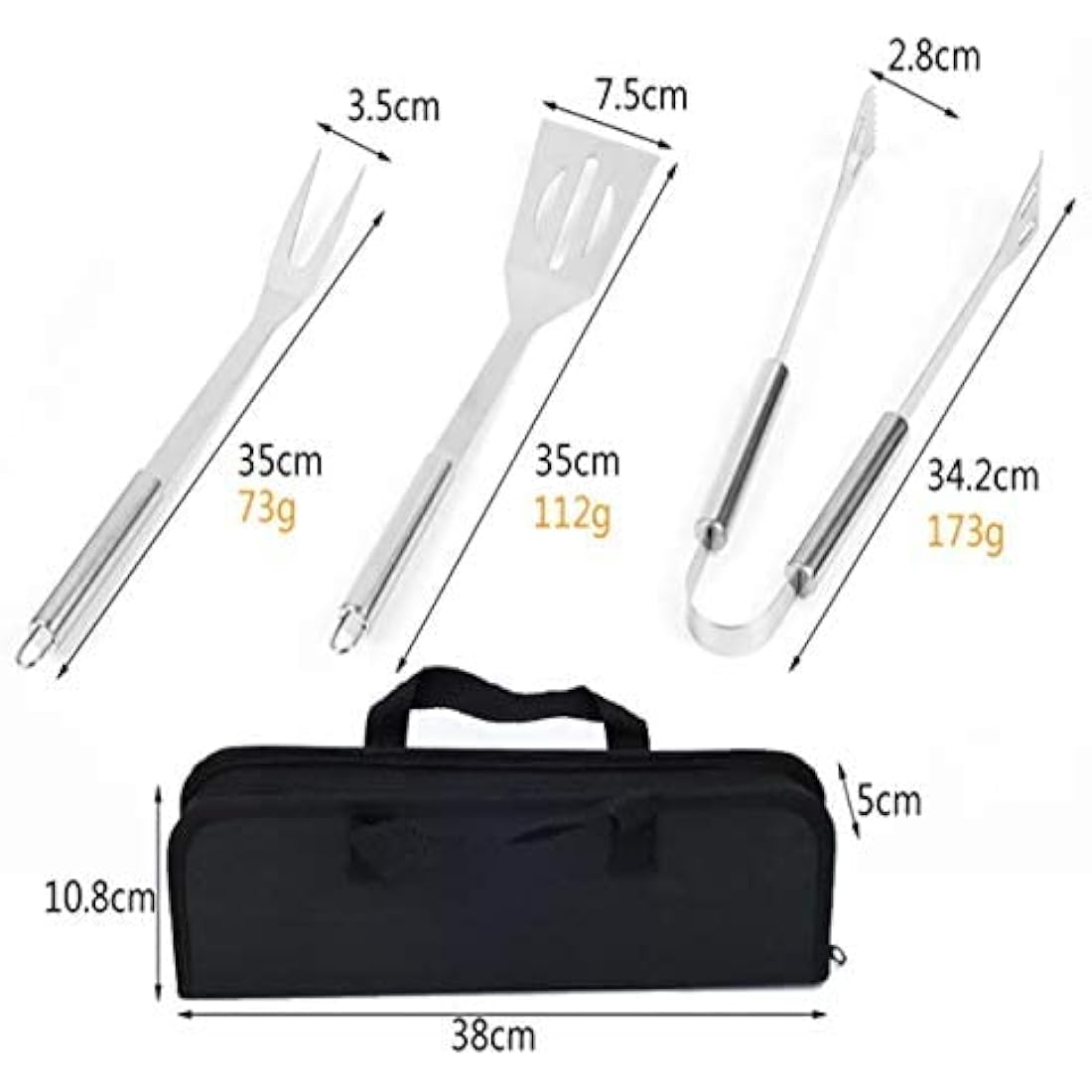 GQC 3PCS BBQ Grill Tool Set, Stainless Steel Barbecue Grilling Utensils Kit with Carry Bag, Spatula, Tongs and Fork BBQ Tool Accessories for BBQ Cooking Outdoor Camping…