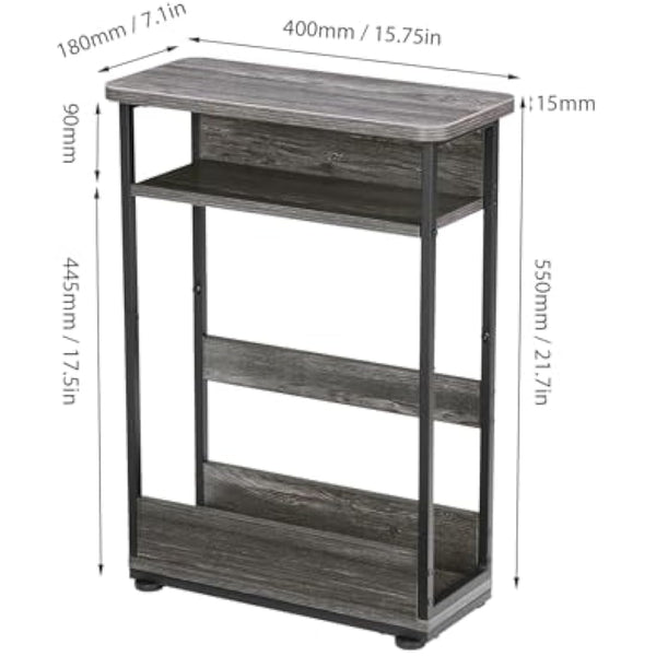 YEAKOO Narrow Side Table for Narrow and Small Spaces, Skinny Bedside Table Small Nightstand with Magazine Rack Space Saving (Grey, M)