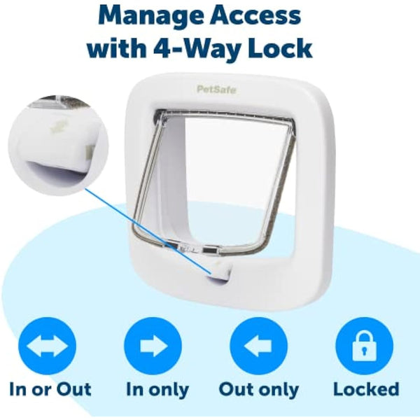 PetSafe Manual-Locking Cat Flap with Easy Install, White, 4 Way Manual Lock, Exclusive Entry, For Cats Up To 7 kg, Energy Efficient
